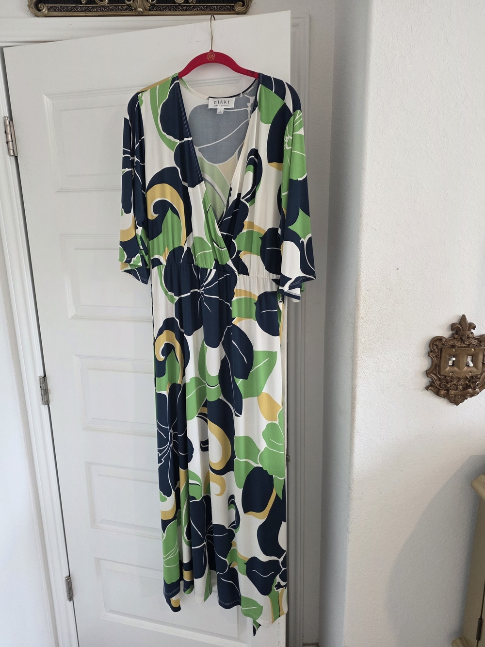 Floral Wrap Maxi Dress in Green, Navy & Cream